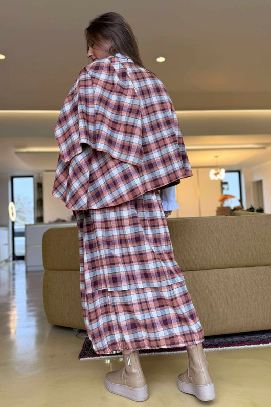 Roberta Plaid Brushed Cotton Drape Cape Amber